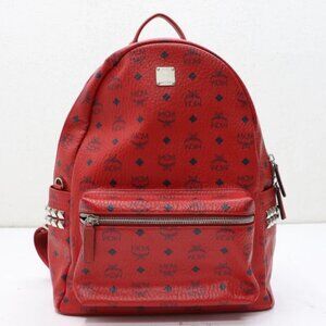 MCM Stark Side Studs Backpack Visetos Monogram Candy Red